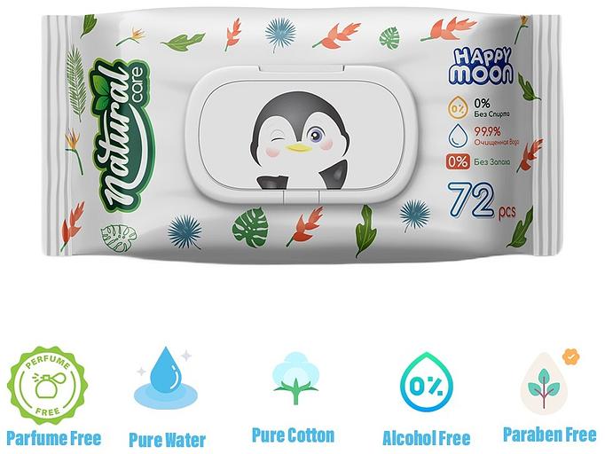 Салфетки влажные «Happy Moon Natural Care» 72 шт фото 1