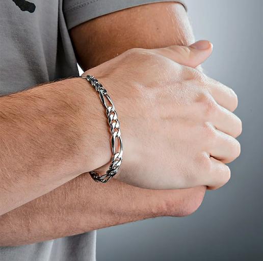 Браслет мужской серебряный плетение Фигаро фото 1