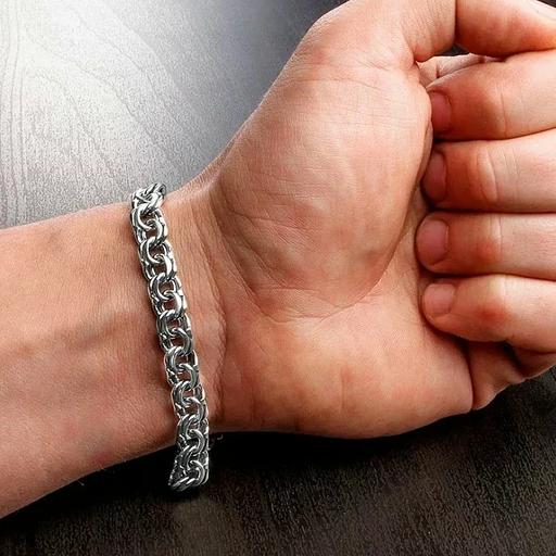 Браслет мужской серебряный на широкую руку 24-25 см плетение Бисмарк фото 2