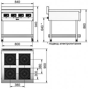Плита индукционная Abat КИП-49П-5,0-01 арт.71000019983 нерж.сталь 4-х конфорочная фото 3