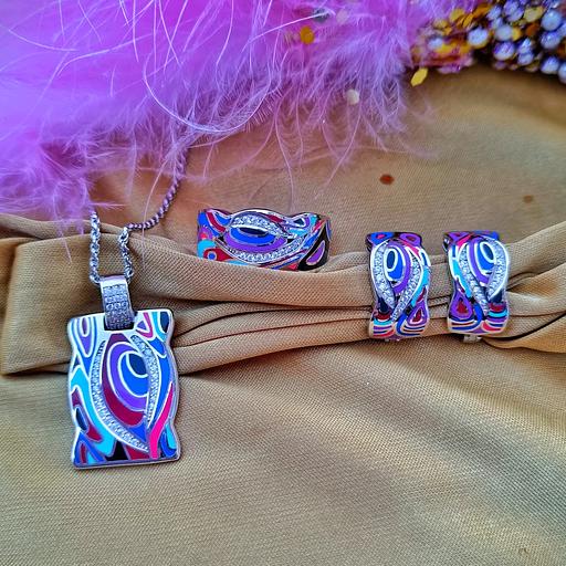 Крупный серебряный комплект с эмалью «Анталия» фото 1