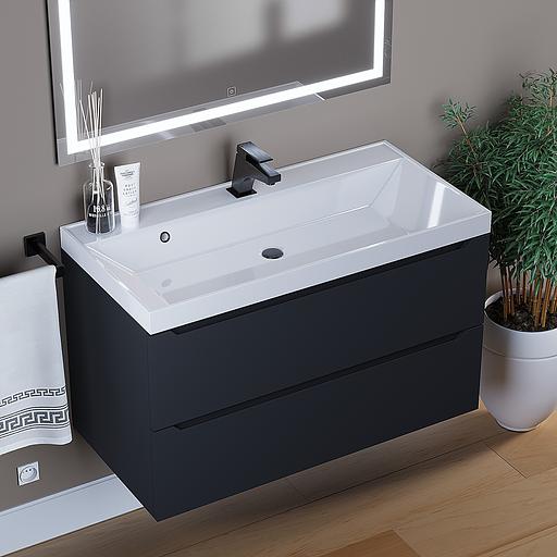 Тумба под раковину для ванной Uperwood Tanos 90 см, подвесная, черная матовая фото 2