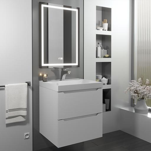 Тумба с раковиной для ванной Uperwood Tanos 50 см, подвесная, матовая, белая фото 1