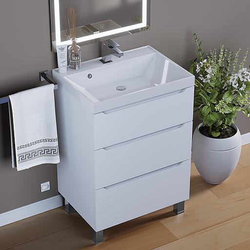 Тумба под раковину для ванной Uperwood Tanos 60 см, напольная, белая, 3 ящика фото 4