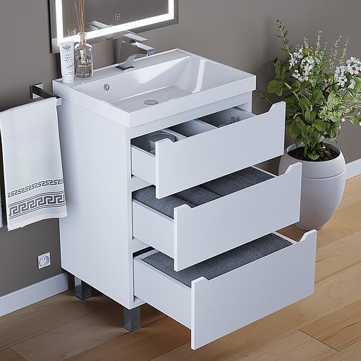 Тумба под раковину для ванной Uperwood Tanos 60 см, напольная, белая, 3 ящика фото 5