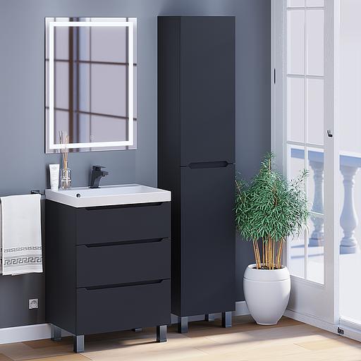 Тумба под раковину для ванной Uperwood Tanos 60 см, напольная, черная матовая, 3 ящика фото 7