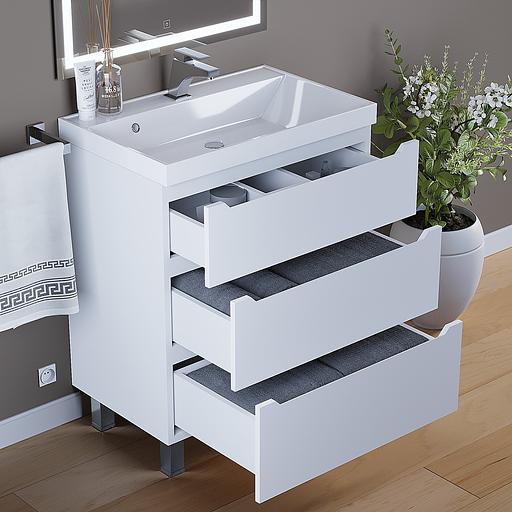 Тумба под раковину для ванной Uperwood Tanos 70 см, напольная, белая, 3 ящика фото 3