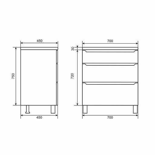 Тумба под раковину для ванной Uperwood Tanos 70 см, напольная, белая, 3 ящика фото 10