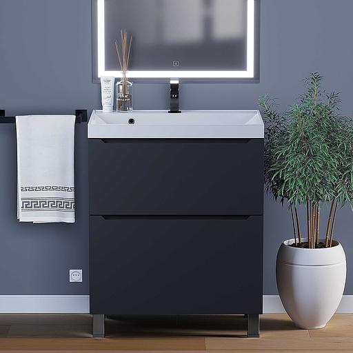 Тумба под раковину для ванной Uperwood Tanos, 70 см, напольная, черная матовая, 2 ящика фото 1