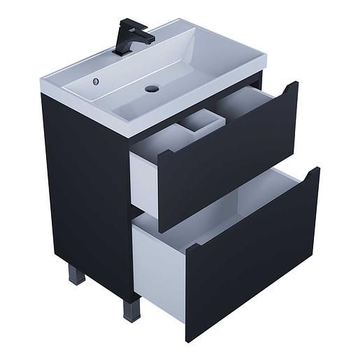 Тумба под раковину для ванной Uperwood Tanos, 70 см, напольная, черная матовая, 2 ящика фото 2