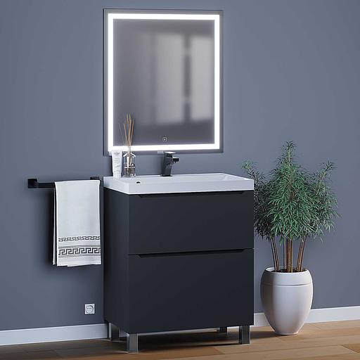 Тумба под раковину для ванной Uperwood Tanos, 70 см, напольная, черная матовая, 2 ящика фото 4