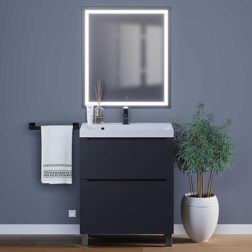 Тумба под раковину для ванной Uperwood Tanos, 70 см, напольная, черная матовая, 2 ящика фото 5