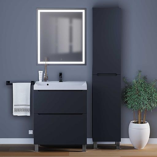 Тумба под раковину для ванной Uperwood Tanos, 70 см, напольная, черная матовая, 2 ящика фото 6