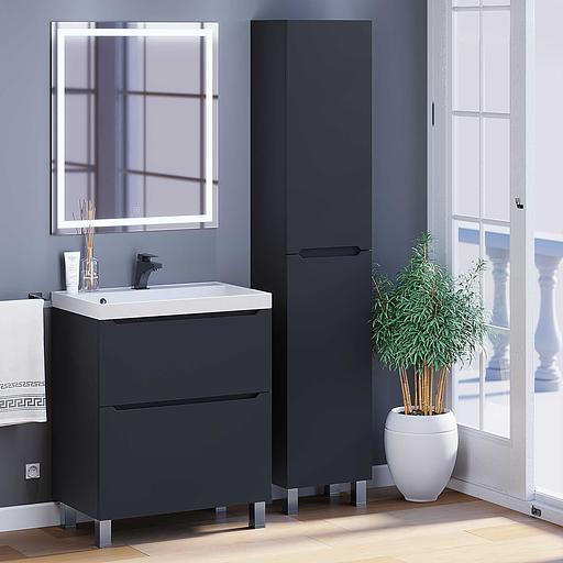 Тумба под раковину для ванной Uperwood Tanos, 70 см, напольная, черная матовая, 2 ящика фото 7