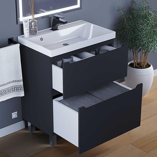 Тумба под раковину для ванной Uperwood Tanos, 70 см, напольная, черная матовая, 2 ящика фото 8