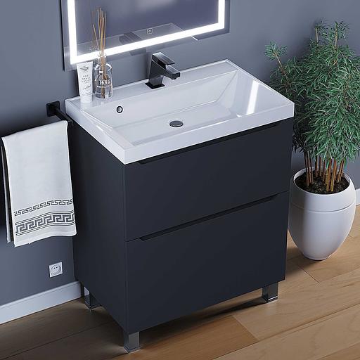 Тумба под раковину для ванной Uperwood Tanos, 70 см, напольная, черная матовая, 2 ящика фото 9