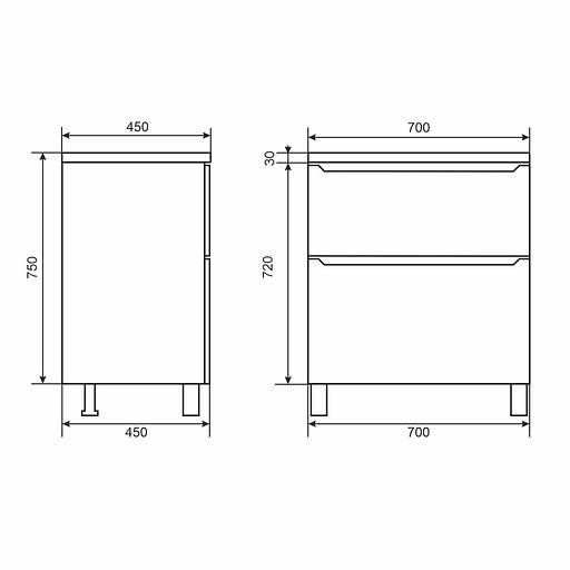 Тумба под раковину для ванной Uperwood Tanos, 70 см, напольная, черная матовая, 2 ящика фото 10