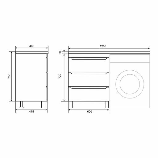 Тумба под стиральную машину Uperwood Tanos 60 см, напольная, белая, 3 ящика фото 7
