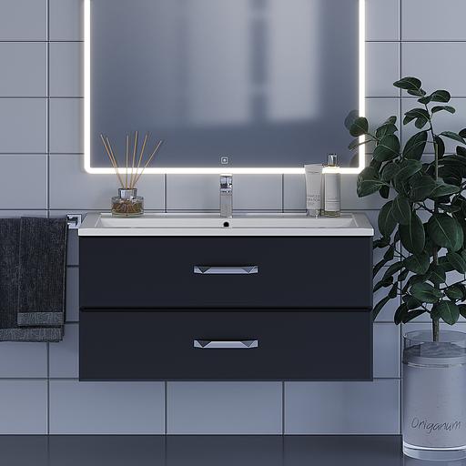Тумба с раковиной для ванной Uperwood Foster 100 см, подвесная, черная фото 2