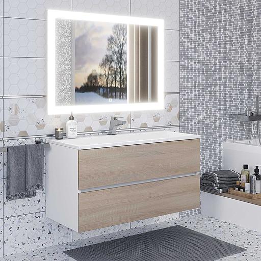 Тумба под раковину для ванной Uperwood Barsa 100 см, подвесная, белая/дуб сонома фото 1