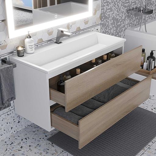 Тумба под раковину для ванной Uperwood Barsa 100 см, подвесная, белая/дуб сонома фото 3