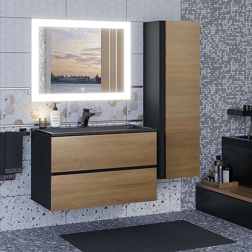 Тумба с раковиной для ванной для ванной Uperwood Barsa 70 см, раковина черная, подвесная тумба черная/дуб сонома фото 1