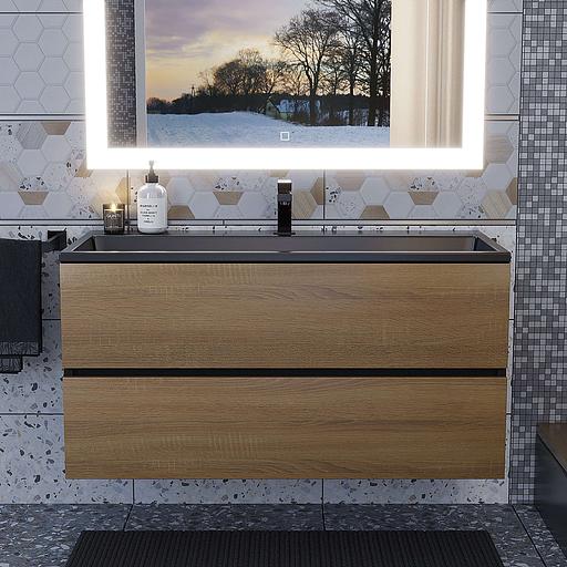 Тумба с раковиной для ванной для ванной Uperwood Barsa 100 см, раковина черная, подвесная тумба черная/дуб сонома фото 4