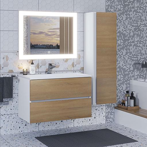 Шкаф-пенал для ванной Uperwood Barsa 35*28*120 см, подвесной, белый/дуб сонома фото 3