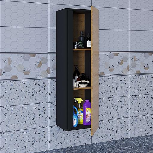 Шкаф-пенал для ванной Uperwood Barsa 35*28*120 см, подвесной, черный/дуб сонома фото 2