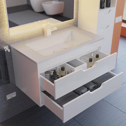 Тумба под раковину для ванной Uperwood Modul 80 см, подвесная, глянцевая, белая фото 4