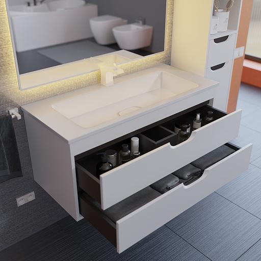 Тумба под раковину для ванной Uperwood Modul 100 см, подвесная, матовая, белая/графит фото 6