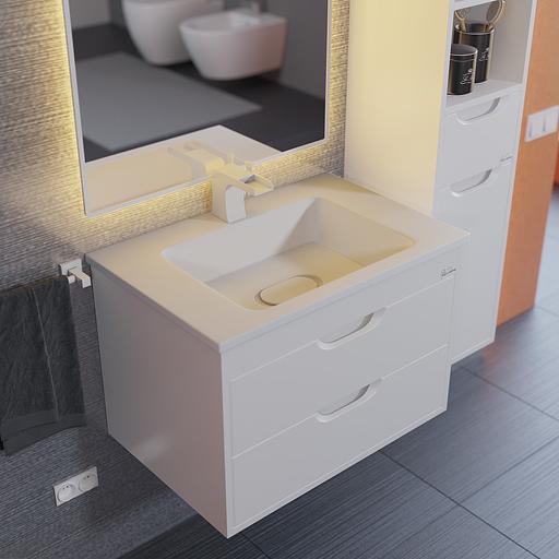 Тумба с раковиной для ванной Uperwood Modul 65 см, подвесная, глянцевая, белая фото 3