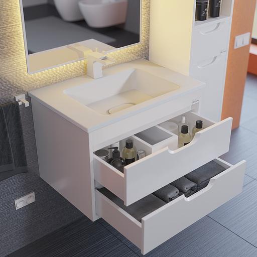 Тумба с раковиной для ванной Uperwood Modul 65 см, подвесная, матовая, белая фото 5