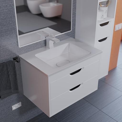 Тумба с раковиной для ванной Uperwood Modul 65 см, подвесная, матовая, белая/графит фото 4