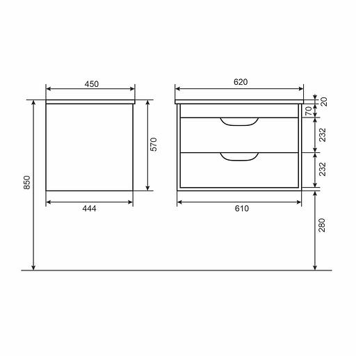 Тумба с раковиной для ванной Uperwood Modul 65 см, подвесная, матовая, белая/графит фото 8