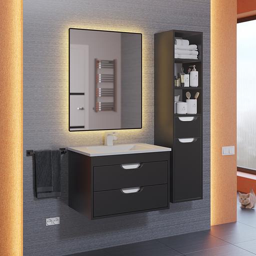 Тумба с раковиной для ванной Uperwood Modul 65 см, подвесная, матовая, черная фото 6