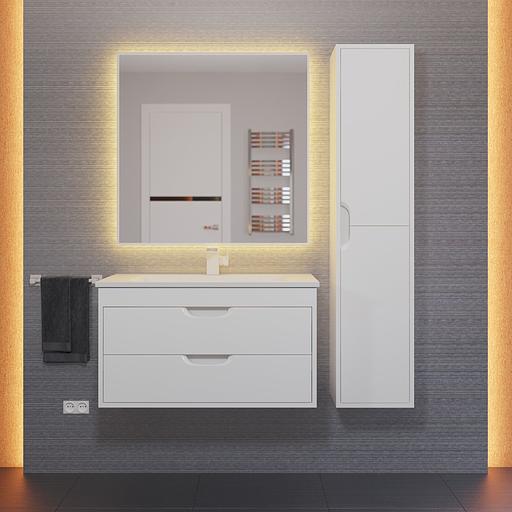 Тумба с раковиной для ванной Uperwood Modul 80 см, подвесная, глянцевая, белая фото 9