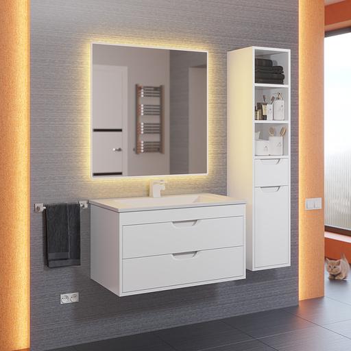 Тумба с раковиной для ванной Uperwood Modul 80 см, подвесная, матовая, белая фото 7