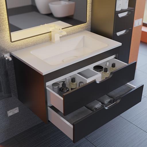 Тумба с раковиной для ванной Uperwood Modul 80 см, подвесная, матовая, черная фото 4