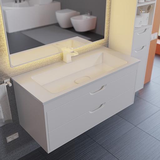 Тумба с раковиной для ванной Uperwood Modul 100 см, подвесная, глянцевая, белая фото 4