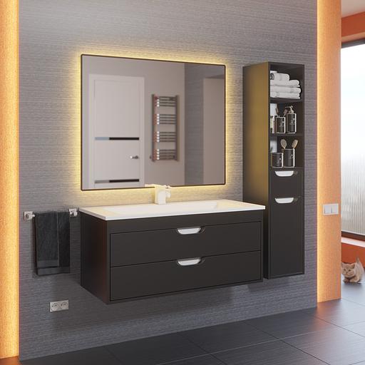 Тумба с раковиной для ванной Uperwood Modul 100 см, подвесная, матовая, черная фото 8