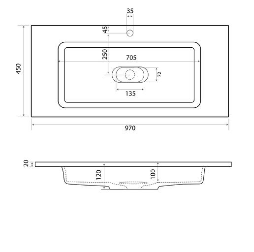 Раковина для ванной полувстраиваемая Uperwood Modul 100 см, белая глянцевая фото 8