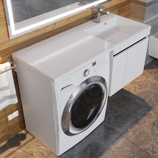Тумба под стиральную машину Uperwood Magenta, 50 см, подвесная, белая/графит, с дверцами фото 8