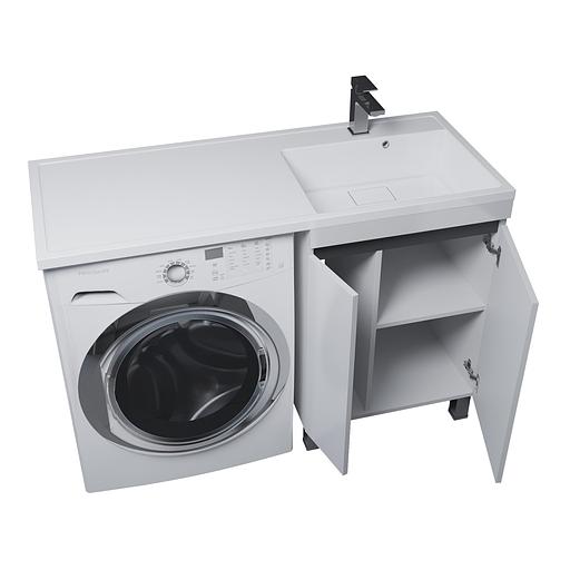 Тумба под стиральную машину Uperwood Magenta, 60 см, напольная, белая/графит, с дверцами фото 2