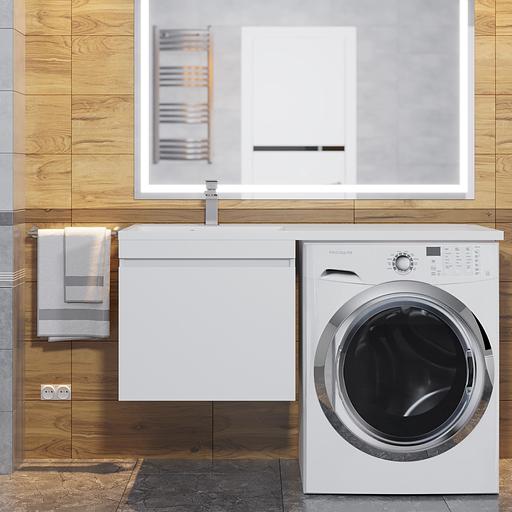 Тумба под стиральную машину с раковиной Uperwood Magenta 60/120 см, подвесная, белая, выдвижной ящик, левая фото 3