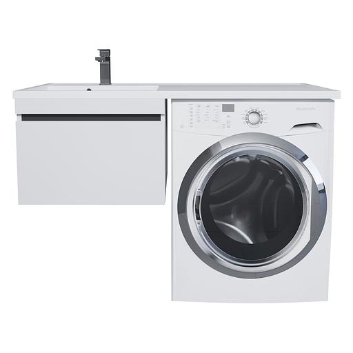 Тумба под стиральную машину с раковиной Uperwood Magenta 60/120 см, подвесная, белая/графит, выдвижной ящик, левая фото 1