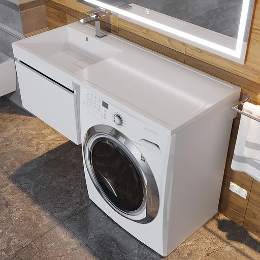 Тумба под стиральную машину с раковиной Uperwood Magenta 60/120 см, подвесная, белая/графит, выдвижной ящик, левая фото 5