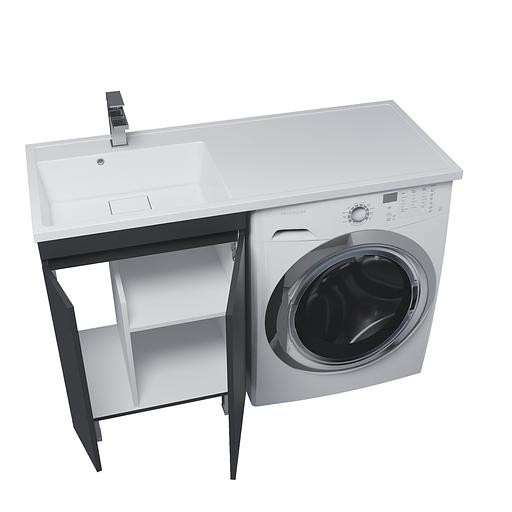 Тумба под стиральную машину с раковиной Uperwood Magenta 60/120 см, напольная, черная, с дверцами, левая фото 2
