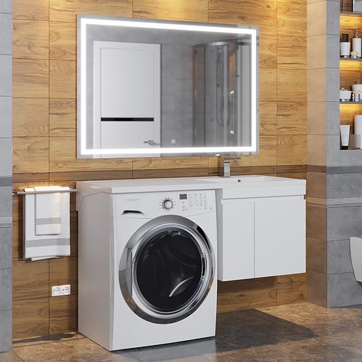 Тумба под стиральную машину с раковиной Uperwood Magenta 60/120 см, подвесная, белая, с дверцами, правая фото 4