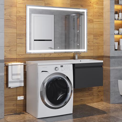 Тумба под стиральную машину с раковиной Uperwood Magenta 60/120 см, подвесная, черная, выдвижной ящик, правая фото 4
